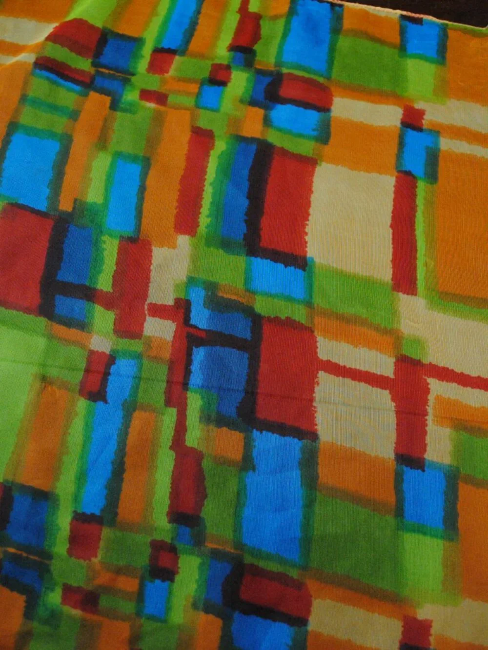 Vintage 1990s Orange, Blue, Red, & Green Color Block Chiffon Scarf